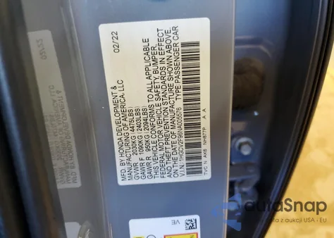 2022 Honda Accord Touring from USA, damaged, VIN 1HGCV2F96NA005576